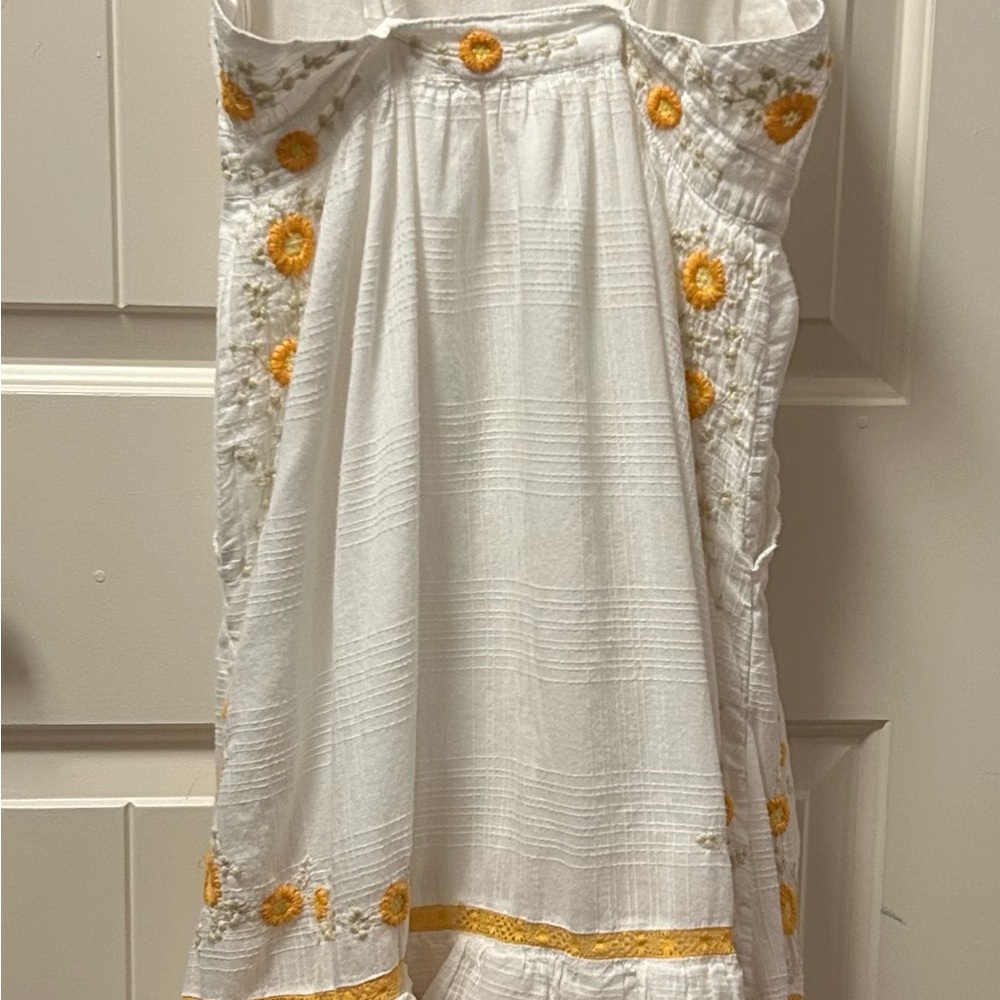 LoveShackFancy White Midi Dress with Yellow Floral Embroidery - Picture 7 of 9